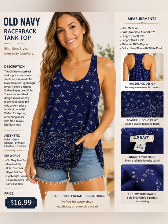 Old Navy Tops - Old Navy Royal Blue Studded Racerback Tank